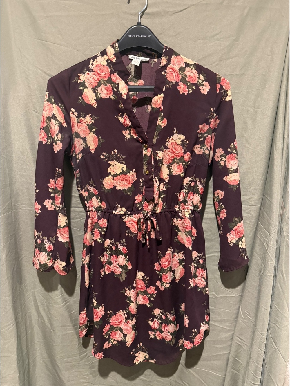 burgundy floral dress flared sleeve